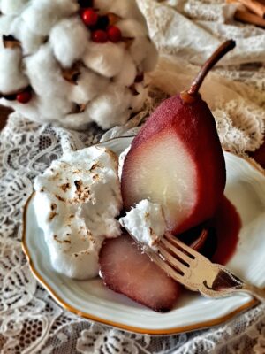 Poached Pears al Vino Rosso Speziato